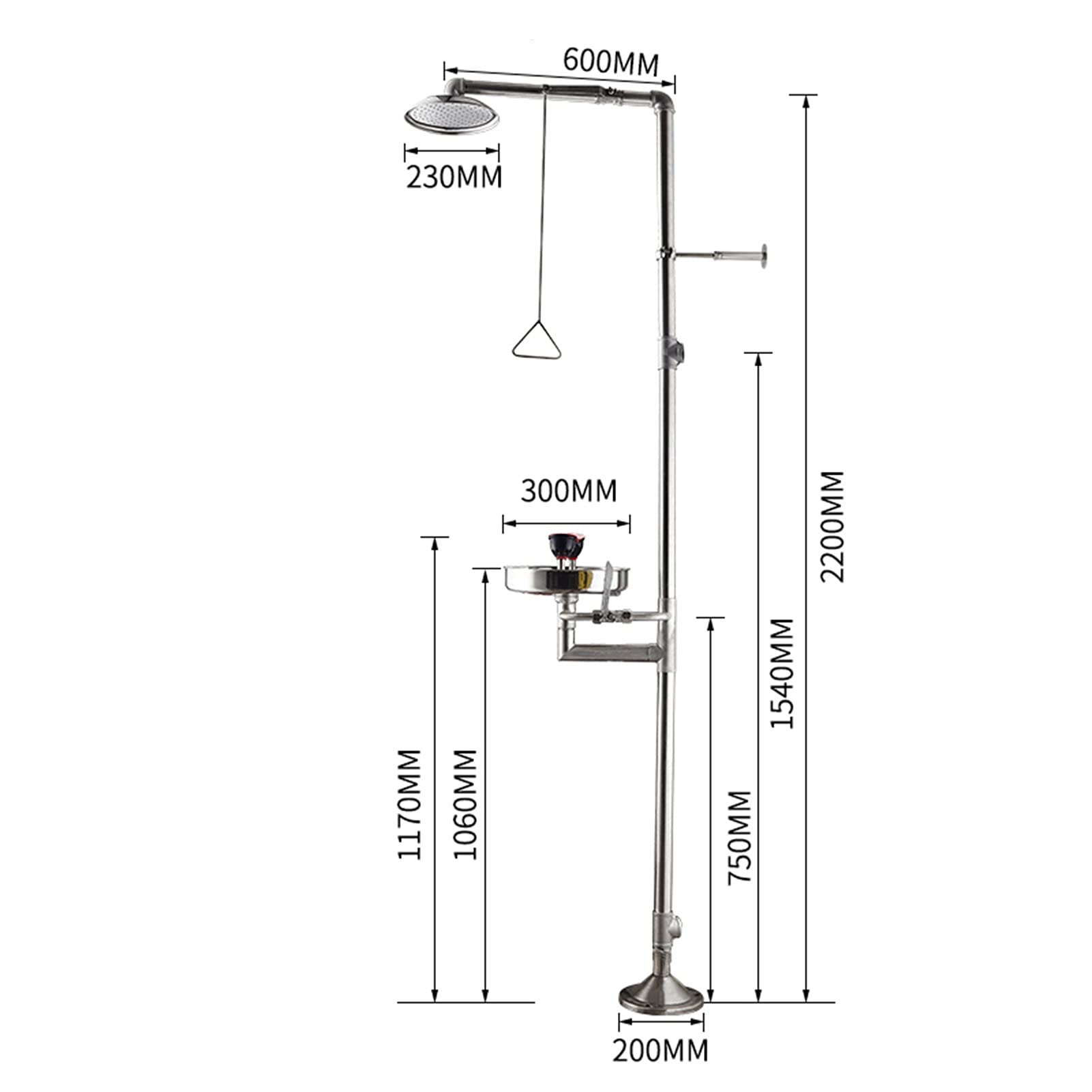 Station de Lavage oculaire et Douche d'urgence combinées, débit de 12 l/Min, en Acier Inoxydable 304, pour Les Industries de l'usine, du Laboratoire, de la machinerie et du bâtiment.