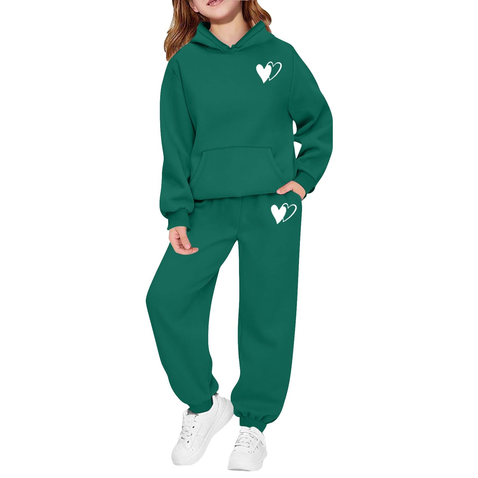 Conjunto deportivo de 2 piezas para niñas y niños, de manga larga, sudadera con capucha, pantalones deportivos, pantalones deportivos, ropa deportiva