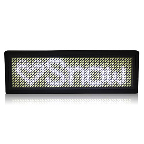 Image of QAWACHH Portable Flashing LED Badge Digital Scrolling Message Name Sign Display (White)