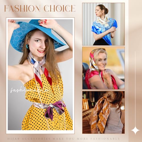 Hicarer 12 Pcs 35 Inch Satin Head Scarf Square Silk Like Neck Scarf Large Hair Scarf Silk Lightweight Hair Wrapping for Women 6