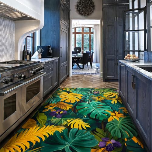 Tapis salon monstera antidérapant pour éviter les glissades