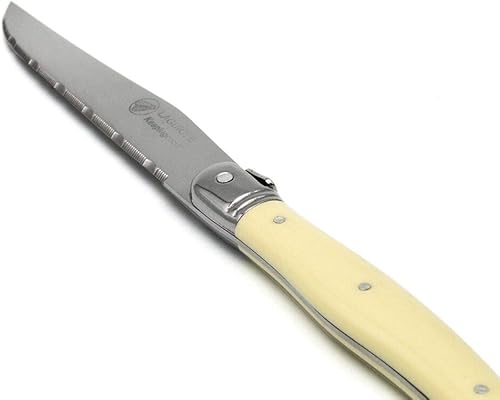 Miniatura 8 de KeepingcooX Laguiole - Cuchillo para carne con mango de marfil, hoja dentada, vajilla de acero inoxidable, cubiertos, juego de 6, caja de regalo,