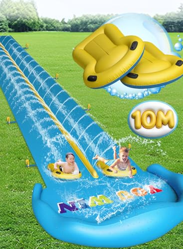 Evoio Water Slide 1000cm/32.8ft Inflatable Water Slide for Garden with 2 Double Racing Lanes & 2 Body Boards Lawn Waterslide Outdoor for Yard Backyard Summer Play Garden Water Games Splash Water Slip