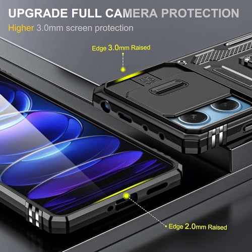 Image of Vaku Luxos Aegis Armor Slide TPU Back Cover Case for Xiaomi Redmi Note 12 5G with Magnetic Ring Holder Kickstand Camera Screen Protector- Black
