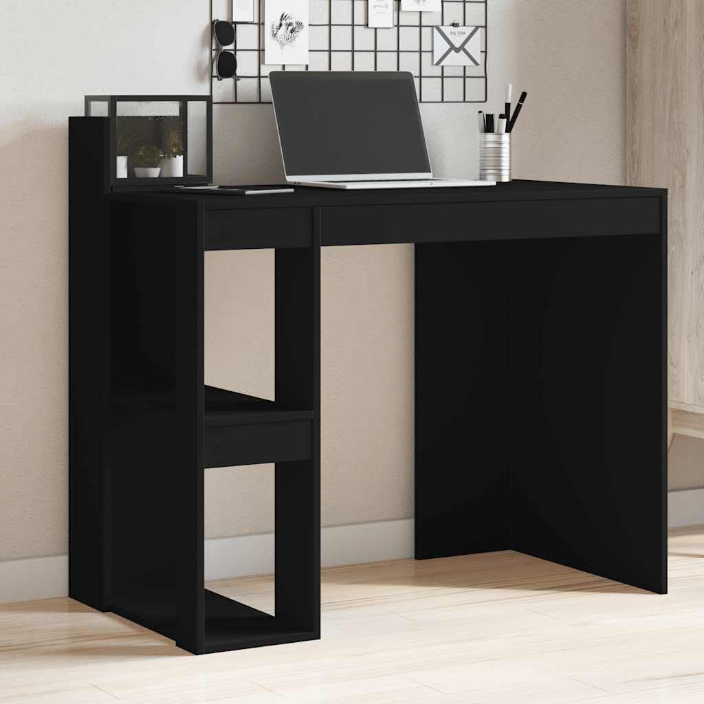 Scrivania nera in legno 103,5 x 56,5 x 94 cm, scrivania da ufficio con 2 ripiani e ripiano per laptop, monitor, stampante, home office, studio e camera dei ragazzi