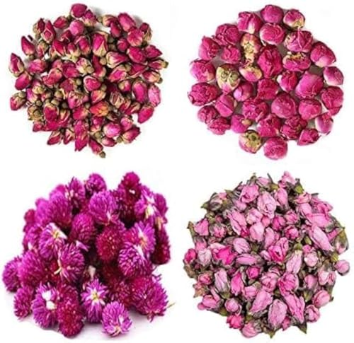 TooGet Fiori Naturali Essiccati Include Fiori di Rosa rossa, Palla di peonia, Gomphrena globosa, Fiori di pesco, Kit di Fiori Commestibili per Fare il Sapone, Tutti i Tipi di Fiori Artigianali