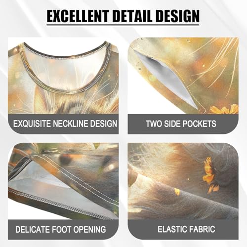 ALAZA Beautiful Butterfly Cat Kitten Flower Pajamas Set Short Sleeve Cotton Sleepwear Summer Pjs 2 Piece 5-14Y4