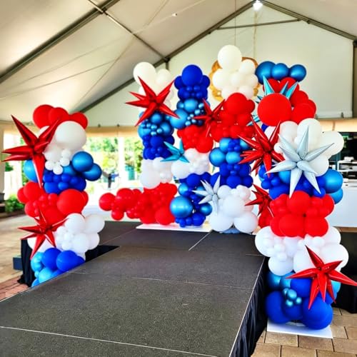 Image of Lukiituke Red White and Blue Balloon Arch Kit, 134Pcs Red and Blue Balloons | 4 Sizes 4th of July USA Balloons for Independence Day Patriotic Memorial Birthday Party Decorations