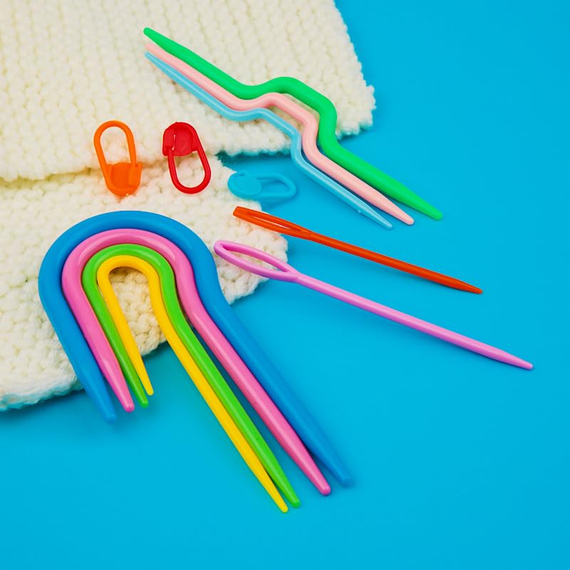 KIZAMI 1Set/62Pc 26 * 16CM Kit di Filato per Uncinetto in Blu/Rosa, Kit Completo per Iniziare all'Uncinetto per Bambini, Adulti con Design ergonomico, Ganci con Impugnatura Morbida