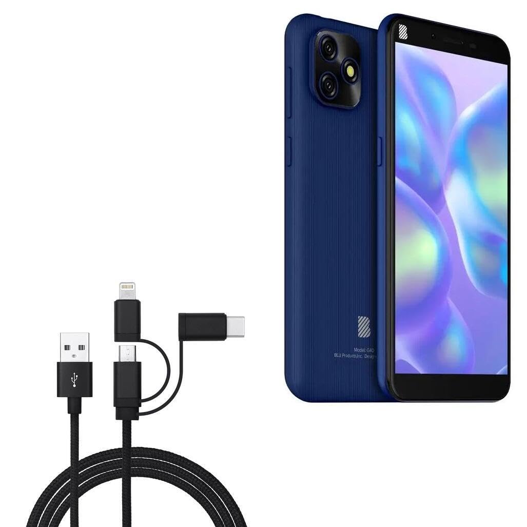 BoxWave Cable Compatible with BLU G40 - AllCharge 3-in-1 Cable for BLU G40 - Jet Black