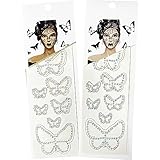 Fake Butterfly Face Tattoos Temporary and Rhinestones Butterfly Face Gems Crystals Pearls Stick on Jewels Tattoo Festival Diamonds for Face Makeup,2-Pack