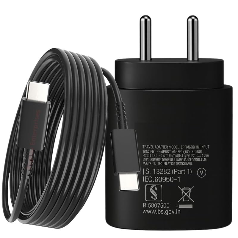 Image of 25W Charger Adapter for Samsung Galaxy S25,S25 Plus,F15,A35,M35,M55,M34,M53,F23,M14,F14,M33,A34,A54,S21 Fe,S23 Fe 5G,S23,S24 Super Fast Travel Quick Pd Adaptor -JJ Black