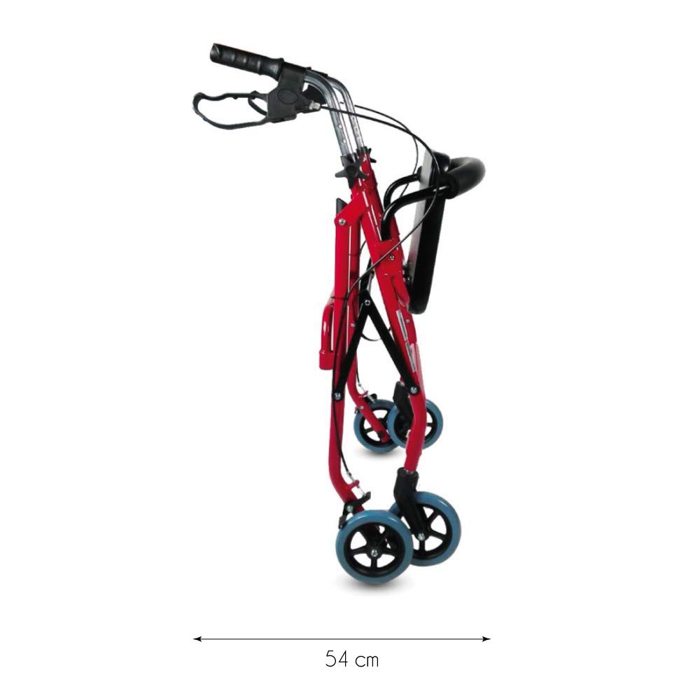 Mobiclinic, Modelo sinagoga, Rollator con 4 ruedas, Andador para adultos, Mayores, Minusválidos o ancianos, Caminador de aluminio, Ayuda caminar, Ligero, Plegable, Asiento, Rojo
