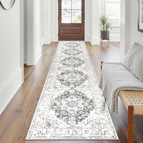 Pauwer Hallway Runner Rug 2x10, Long Washable Kitchen Rugs Runner, Farmhouse Vintage Medallion Area Rug Carpet, Soft Throw Rugs for Bedroom, Non Slip Floor Runner for Entryway Laundry
