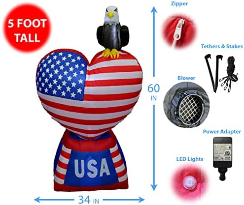 Two Party & Patriotic Party Decorations Bundle, Includes 6 Foot Tall Party Inflatable Palm Tree with Monkey Coconut and Flower, and 5 Foot Tall 4th of July Love Heart with American Flag and Eagle