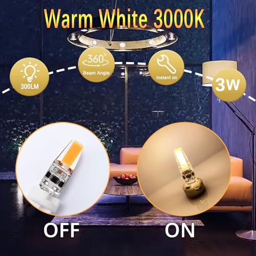 Żarówki LED G4, ściemniane 3 W, ciepła biel, 3000 K, AC/DC 12 V-24 V, energooszczędny zamiennik halogenu 30 W, bez migotania