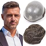 HAPPY&CC Toupee for Man Thin Skin PU Men's Hairpiece European Virgin Human Hair Replacement System Pieces Male Hair Prosthesis Unit for Men #4 Medium Brown with 20% Synthetic Gray 10x8inch
