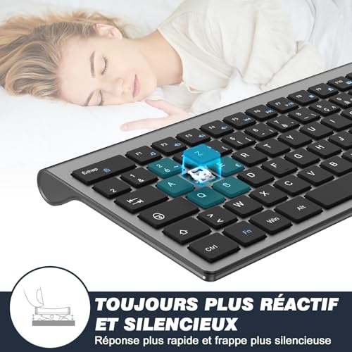 cimetech Clavier sans Fil Rechargeable, Connexion 2.4Ghz, Clavier Silencieux, Ultra-Fin, AZERTY Français, avec Pavé Numérique, pour MacOS/iOS/Android/Windows/PC/Ordinateur/Portable-Gris Noir – vue 5