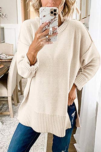 MEROKEETY Women's 2025 Fall Winter Oversized Pullover Sweater Casual Loose Crew Neck Long Sleeve Side Split Jumper Tops2