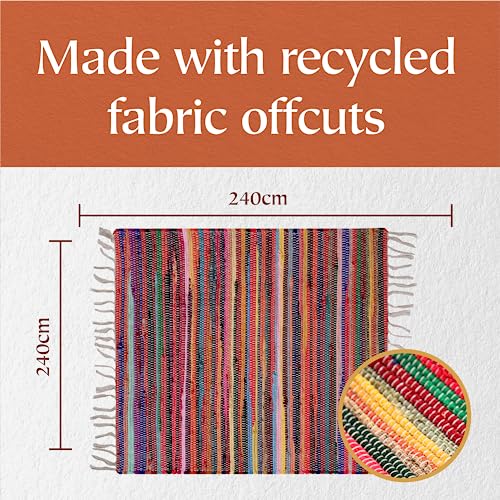 Second Nature Online - SHANTI Mehrfarbiger Teppich | Handgewebt | Umweltfreundlich: 100% recycelter Stoff | Ethisch unbedenklich | Flachgewebe (240 cm x 240 cm)