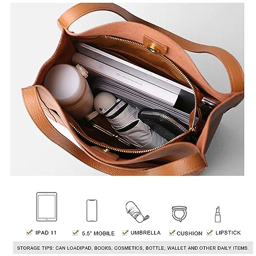 Amposei Women Tote Bag, 2024 Solid Color Simple Genuine Leather Shoulder Bag, Large Capacity Ladies Stylish and Spacious Handbag4