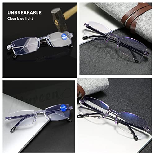 Image of myreen Rimless Reading Glasses for Men Women +1 +1.5 +2.0 +2.5 +3.0 Power with Blue Light Blocking Lenses, Lightweight Frame,