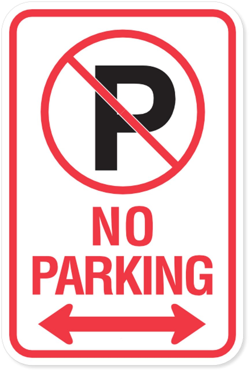 Tin sign vintage No Parking Symbol with Double Arrow Parking Plaque Poster for Bar Pub Beer Home Garage Man Cave Wall Decor 12x8 Inch