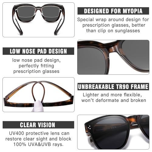 Image of DUCO Fit Over Sunglasses for Men Women Wear Over Glasses Retro Wrap Around Polarized Sun Glasses UV400 Protection