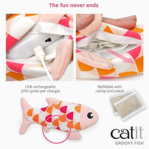 Catit Groovy Fish - Motion Activated Dancing Fish, Flipping Fish Cat Toy, Blue