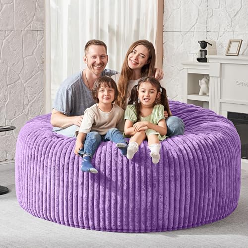 Image of HABUTWAY 6FT Bean Bag Chair, 6' Large Bean Bag Chairs for Adults with Removable Stripe Plush Cover, Memory Foam Beanbag Chair for Living Room Bedroom Dorm,Purple