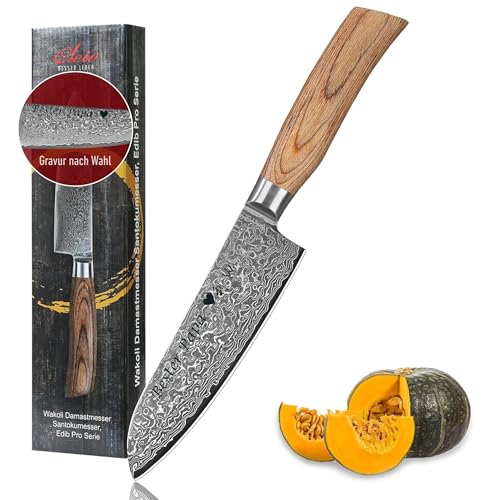 Wakoli EDIB Pro Damast Santoku Messer mit Gravur – Personalisiertes Küchenmesser, 16 cm Klinge aus 67 Lagen Damaststahl (VG10-Kern),...