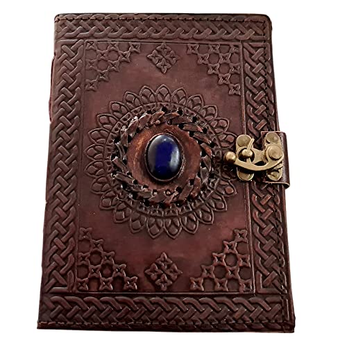 Handmade Vintage Leather Travel Diary for Women Men - Book of Shadow, Unlined Writing book Leather Bound Notebook Journal with Semi Precious Stone -