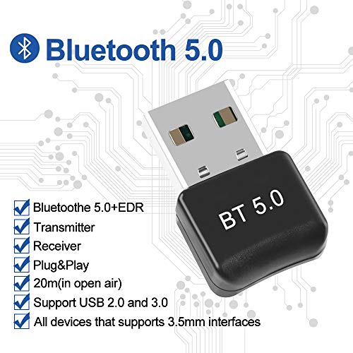 Maxesla Adattatore Bluetooth USB Bluetooth 5.0 Adattatore Plug And Play, 20M Bluetooth Trasmettitore e Ricevitore per Cuffie, Altoparlanti, Tastiera ect, Compatibile con Windows 10/8.1/8 / 7 / XP