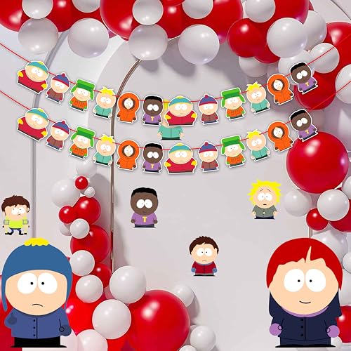 South Paark Garland Decoration for Birthday Party Funny Theme Banner for Boys Girls Adults and Fans Hanging Flag Bunting for Wall Cake Table Photo Booth and Party Background Decor