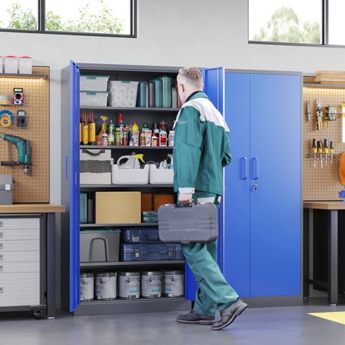 Image of Letaya Metal Garage Storage Cabinets with Lock Door and Adjustable Shelves, Steel Tool Cabinets for Home,Office,Warehouse Organisieren (Blue Gray)