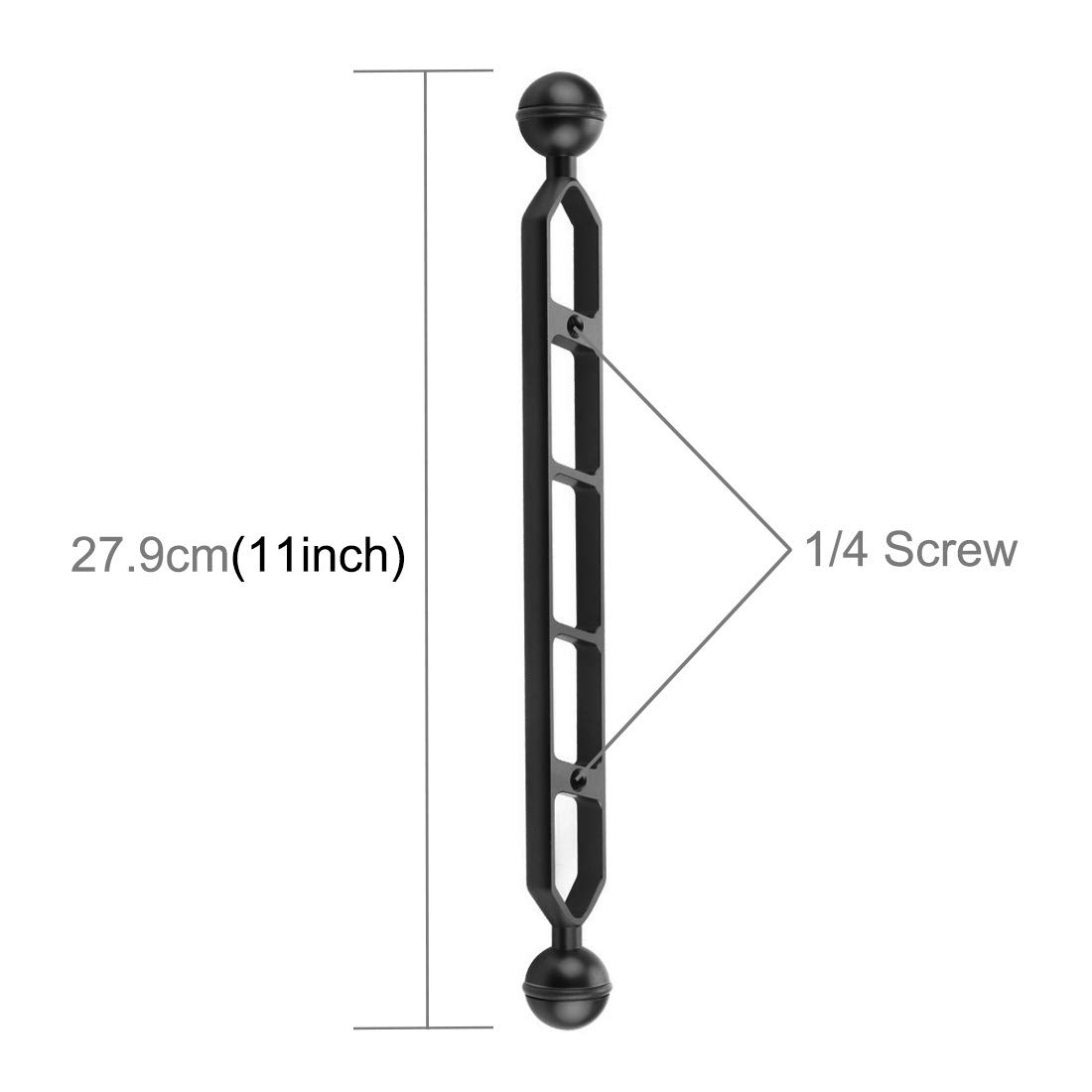 PULUZ 27,9 cm Aluminium-Legierung Dual Ball Arm Gelenk-Unterwasser-Stroboskop/Video-Arm für Unterwasser-Taschenlampe/Video-Licht und Beleuchtungssysteme (schwarz)