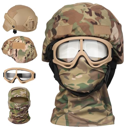 SANYETS Tactical Helmet MICH Airsoft Helmet with Helmet Cover Airsoft Balaclava Mask Tactical Airsoft Gear Equipment for Boys Halloween Cosplay CP