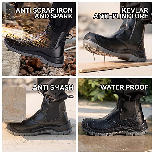 Image of Steel Toe Work Boots for Men Slip on Chelsea Boot with Kevlar Anti-Puncture Sole, ASTM F 2412-24, Men's Industrial & Construction Shoes, Non-Slip Safety Shoes