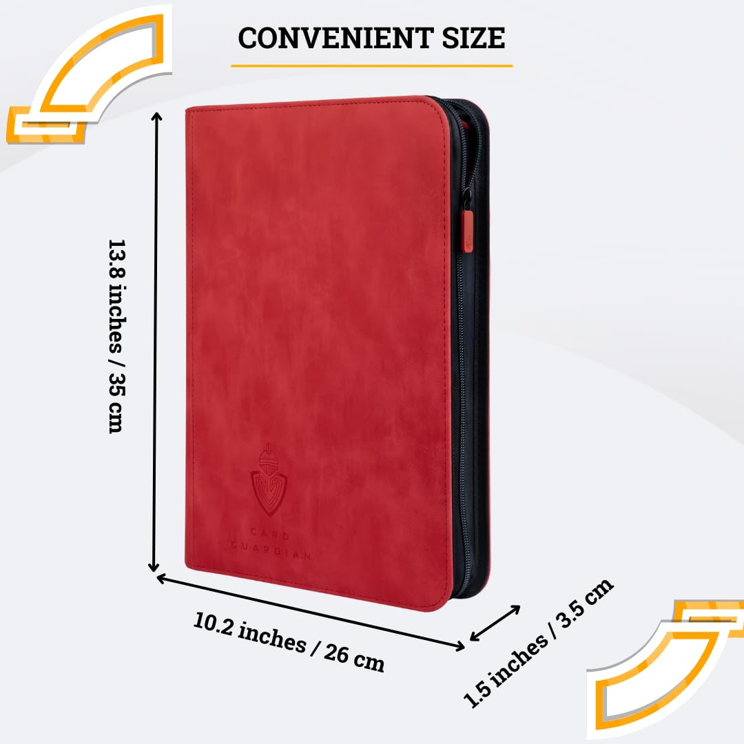 Card Guardian - 9 Pocket Premium Binder with Zipper for 504 Cards - Side Loading Pockets for Trading Card Games TCG (Red) - Image 4