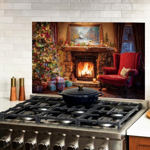 Image of Cmialusie Christmas Cozy Fireplace Backsplash Peel and Stick, 35.4x23.6 in