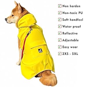 Not Stiffen Dog Raincoat Reflective, Adjustable, Easy Wear, from 2XSmall – 5XLarge Dogs, Soft Hand Feel Coating Raincoat for Outwear, Sports with Leash Hole(Large)