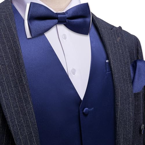Image of Barry.Wang Mens Suit Vest Bow Tie Set 4PCS Formal V-neck Slim Fit Casual Solid Color Waistcoat Wedding Party Tuxedo