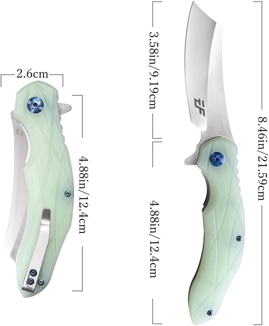 Eafengrow EF919 Folding Knife with Pocket Clip D2 Steel Blade G10 Handle EDC Tool Outdoor Knives for Camping Fishing Hiking (Jade)