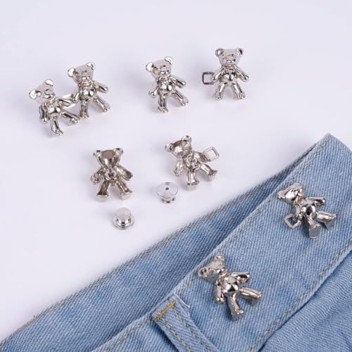 Image of 1 Pair Cute Bear Jeans Button Pins No Sew Detachable Waist Body Fit Tighten Buckles Perfect Girl's Gifts for Women Skirt Pant Jeans (Multi Color)