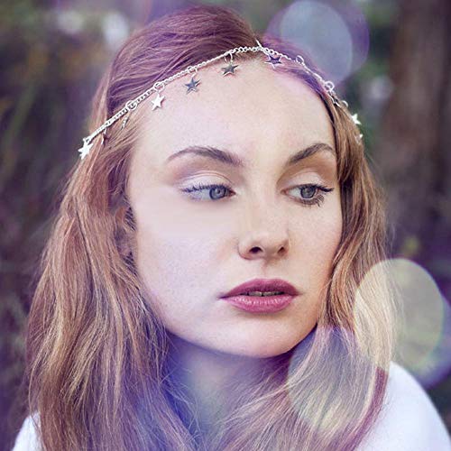 Jovono Boho Star Head Chain Headpiece Fashion Hair Accesories for Women and Girls (Silver)