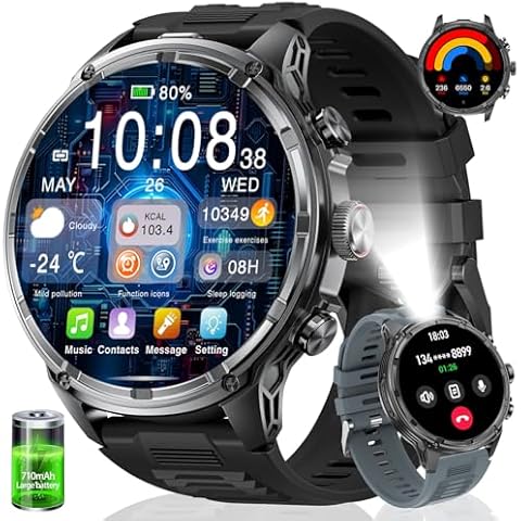 LIGE Smart Watches for Men(Answer/Make Calls) with LED Flashlight, 1.85" IPS Ultra Screen Sports Smartwatch,710mAh Battery,Heart Rate/Sleep Monitor IP68 Waterproof Fitness Tracker for Android iOS Cover
