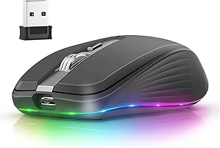 Wireless Mouse for Laptop, Rechargeable RGB LED Mouse, 4 Adjustable DPI Light Up Wireless Mice with Rainbow Backlit, Mute Click, Portable Computer Mice for Windows/Mac/Linux (Black)