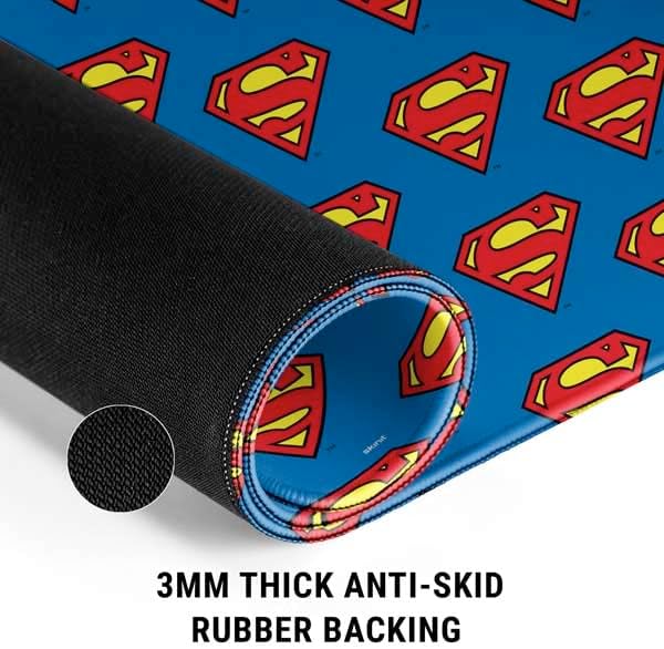 Skinit Medium Gaming Mouse Pad - Officially Licensed Superman Logo Pattern Design with Stitched Edges, Waterproof, Non-Slip Rubber Base, Desk Mat for Keyboard & Mouse, 17.7" x 15.75" inches