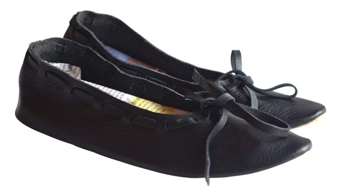 Allbeststuff Medieval Leather Female Flats Natural Leather Women Medieval Flat Footwear Renaissance Shoes ABS (Black, 11)