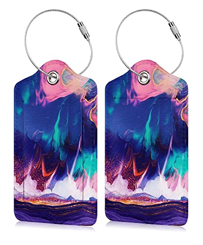 Image of Set of 2 Luggage Tag Suitcases Tag with Privacy Name Lable ID Card PU Leather Baggage Tags for Men Women Travel